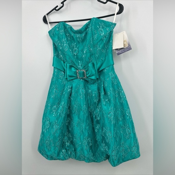 Vintage 80s Jessica McClintock Gunne Sax Green Lace Overlay Prom Dress Size 7 - Picture 1 of 7